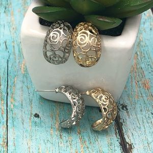 🍀 Filigree Rose Half Hoop Earrings